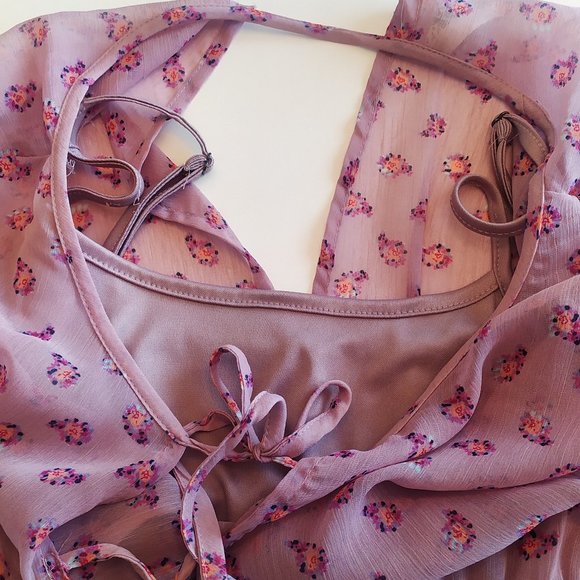 Mudd Purple Floral Tie Lined Chiffon Mini Dress - Picture 3 of 7